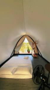 a bedroom with a bed in a tent at Sa Đéc Glamping in Ấp Ðông Qứi