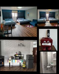 a collage of four pictures of a room at popular condo c5 แม่ตัง in Thung Si Kan