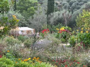 a garden filled with lots of colorful flowers at Giardinia Holiday Homes with Private Pool in Gazátika