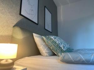 a bed with a pillow and a lamp next to it at Apartman Eden Divčibare in Divčibare +34 photos
