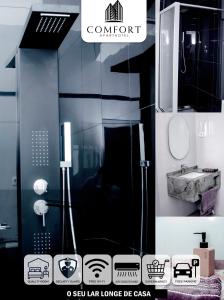 a bathroom with a shower and a sink at Comfort Aparthotel in Chimoio