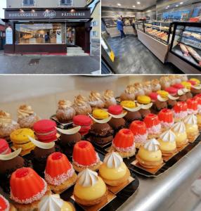 two pictures of a bakery with different types of cupcakes at Haven Sierentz in Sierentz