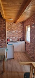 a kitchen with a sink and a brick wall at Rodzinna Kraina in Ustka +25 photos