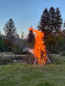 a large pile of fire in a field at la Sat in Marga