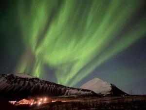 an image of the aurora borealis in the sky at Between sea and big mountains in Leirá