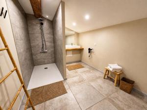 a bathroom with a shower and a sink at Chambre d'hôtes Les Berges de l'Aude - B&B - Proche Canal du midi & Carcassonne in Puicheric