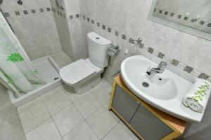 a bathroom with a toilet and a sink and a shower at Gala Centro Modern I in Torrevieja +11 photos