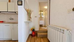a kitchen with a vase of flowers on the floor at Ivanka Studio in Dajla