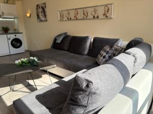 a living room with a couch and a table at Krasi Apartments in Perla Complex in Pomorie