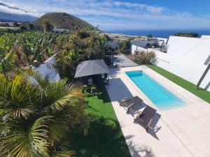 an overhead view of a pool with chairs and an umbrella at Casa Sandra in Tazacorte