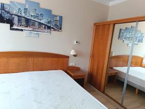 a bedroom with a bed and a mirror at alma713 apartman in Zalakaros +20 photos