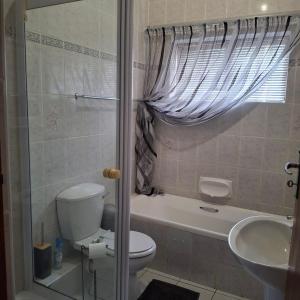 a bathroom with a toilet and a sink and a tub at Vir Oulaas Guesthouse in Nieuwoudtville +23 photos