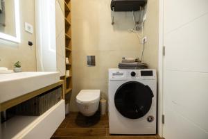 a bathroom with a washing machine next to a toilet at Liman 5 Riverside 209 i 109 with Free Private Parking in Novi Sad +49 photos