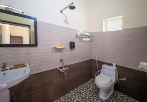 a bathroom with a toilet and a sink and a mirror at The Wild Forest Resorts in Masinagudi
