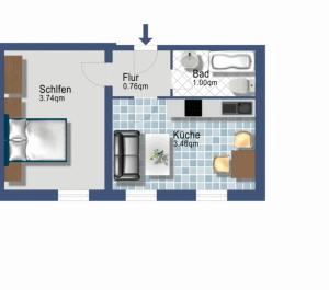 a floor plan of a bathroom with furniture at Schleiblick App 11 in Rabenkirchen-Faulück