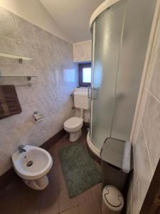 a bathroom with a shower and a toilet and a sink at Apartments Makin by El-Pi Tours in Njivice +28 photos