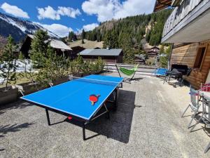 a ping pong table in the backyard of a house at Le Charme 1, Morgins in Morgins