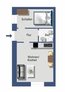 a floor plan of a room with a bed and a tv at Schleiblick App 4 in Rabenkirchen-Faulück