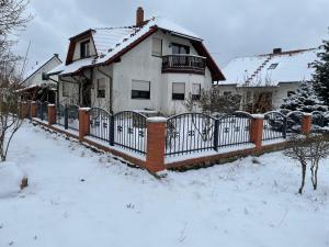 a fence in front of a house in the snow at Ferienwohnung Am Briesetal in Birkenwerder