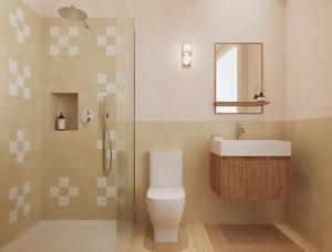 a bathroom with a toilet and a sink and a shower at BYPILLOW Naranjo in Seville