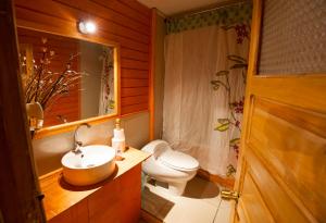 a bathroom with a toilet and a sink at Yagan house in Puerto Natales