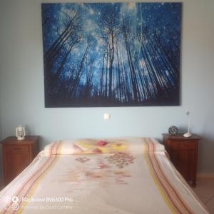 a painting hanging on a wall above a bed at Ca Azul in Tarrafal +2 photos