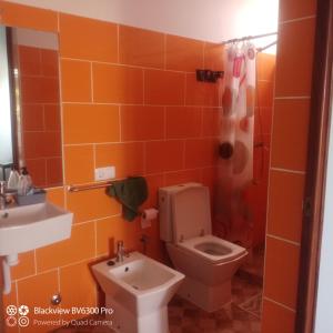 a bathroom with a toilet and a sink at Ca Azul in Tarrafal