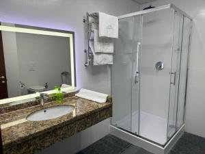 a bathroom with a sink and a shower at Cмак бажання in Sebino