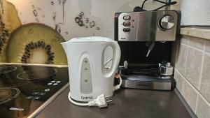 a white toaster sitting on top of a kitchen counter at Apartment Sara in Koper