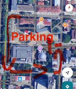 a map of a parking lot with the words parking at Central Stara Zagora Apartment in Stara Zagora