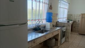 a kitchen with a sink and a counter top at Estação lazer e Eventos in Mairinque