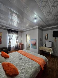 a bedroom with a large bed with an orange blanket at Turfloop guest house in Ga-Mothapo