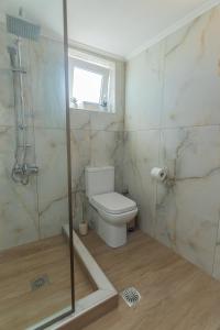 a bathroom with a toilet and a shower at La Marine Apartments in Kalandra +26 photos
