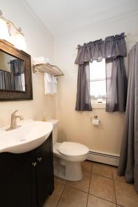 a bathroom with a toilet and a sink and a window at The Whitetail Inn and Suites- Lincoln in Lincoln +100 photos