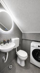a bathroom with a toilet and a sink and a washing machine at River Valley Guest House in Foča