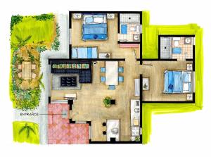 a floor plan of a villa with at Condo Cabrinha - Kite Beach Cabarete in Cabarete