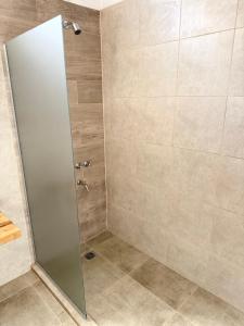 a shower stall with a glass door in a bathroom at Deluxe Nueva Casa in General Alvear