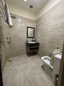 a bathroom with a sink and a toilet at Hotel Oval Hut in Jalandhar