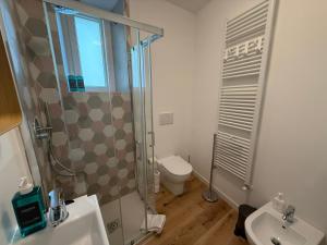 a bathroom with a shower and a toilet and a sink at 11 Apartaclean Cancellieri in Trieste