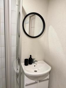 a bathroom with a sink and a mirror at Imantas apartment in Daugavpils +12 photos