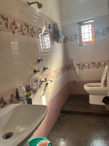 a bathroom with a sink and a toilet at inoru house in Khairāni