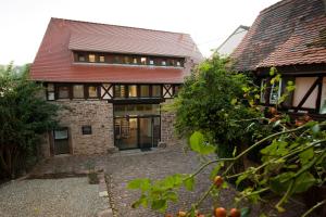 an external view of a house with an orange tree at 1463 Apartmenthaus in Karlsruhe