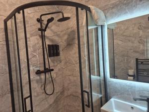 a shower with a shower head in a bathroom at The Ledger Rooms in Gort +19 photos
