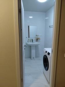 a bathroom with a sink and a washing machine at Alvina House in Tsaghkadzor +10 photos