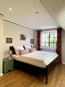 a bedroom with a bed and a window at Ferienhaus Bothmer in Schwarmstedt