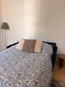 a bed with two pillows on it in a room at Studio de Dallet - Coeur de Ville in Clermont-Ferrand +4 photos