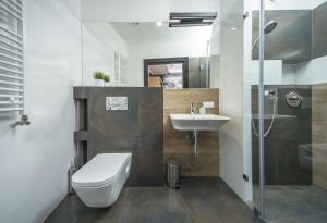 uma casa de banho com um WC e um lavatório em Apartamenty D20 em Rybnik