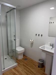 ein Badezimmer mit Dusche, Toilette und Waschbecken in der Unterkunft Hostal Nerjasol in Nerja + 28 Fotos
