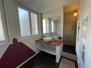 a bathroom with a sink and a mirror at LEvasion de Brest - Près du Tram - 5 Voyageurs in Brest +15 photos