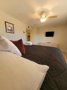 a bedroom with a bed and a ceiling fan at CASA Allegro - Active Vacationers Paradise in Sun City West